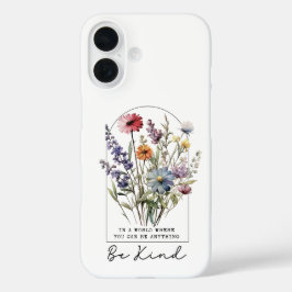 Vintage Wildflowers with Quote - Be Kind iPhone 16 Hoesje