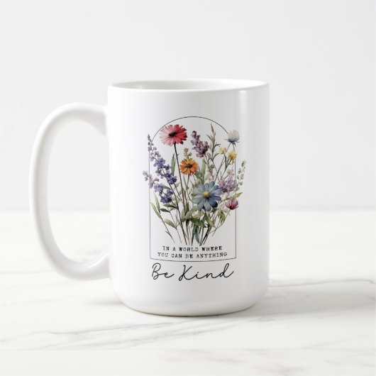 Vintage Wildflowers with Quote - Be Kind Koffiemok (Links)