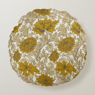 Vintage William Morris aardetonen bloempatroon Rond Kussen