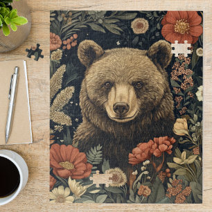 Vintage William Morris bloemende beer woud kunst Legpuzzel