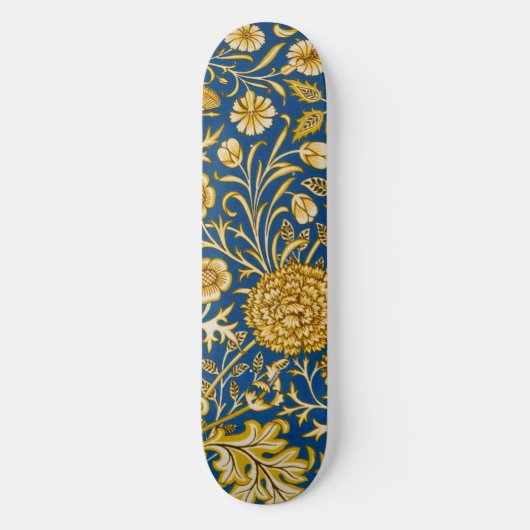Vintage William Morris Cherwell Blauwe Bloem Kunst Persoonlijk Skateboard (Voorkant)