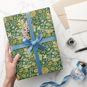 Vintage William Morris Cherwell Groen Bloem Motief Cadeaupapier