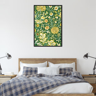 Vintage William Morris Cherwell Groen Bloem Motief Canvas Afdruk