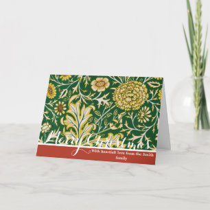 Vintage William Morris Cherwell Groen Bloem Motief Feestdagen Kaart