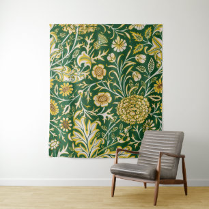 Vintage William Morris Cherwell Groen Bloem Motief Wandkleed