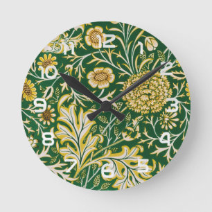 Vintage William Morris Cherwell Groen Bloemmotief Ronde Klok