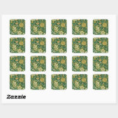 Vintage William Morris Cherwell Groen Bloemmotief Vierkante Sticker (Vel)