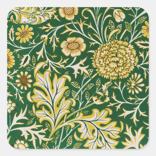 Vintage William Morris Cherwell Groen Bloemmotief Vierkante Sticker (Voorkant)