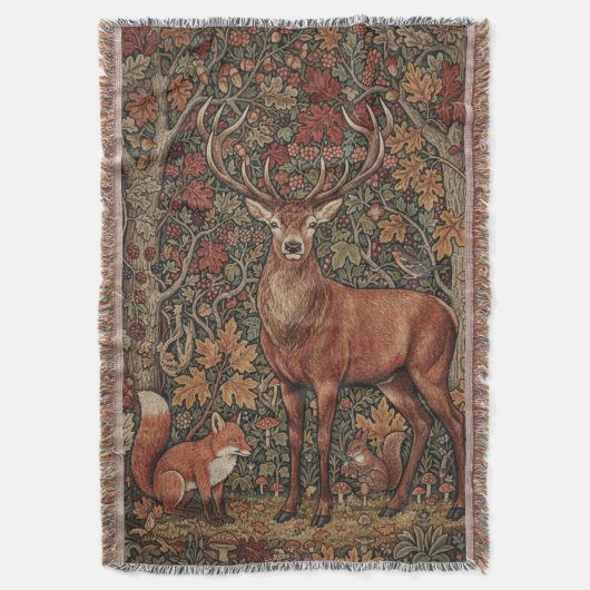 Vintage William Morris Cottage Deer Fall Deken (Voorkant Verticaal)