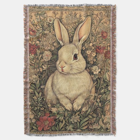 Vintage William Morris Cottage Tan Konijn Deken (Voorkant Verticaal)