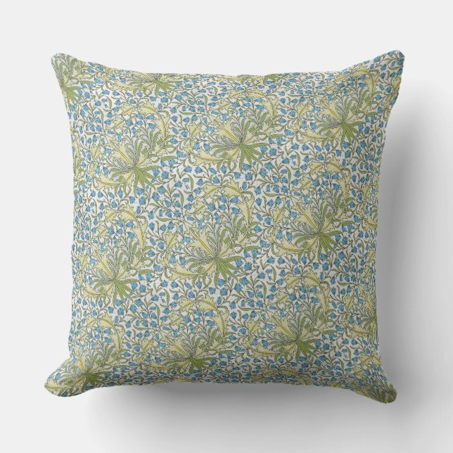 Vintage William Morris Foliage Flowers Harebell Buitenkussen (Voorkant)