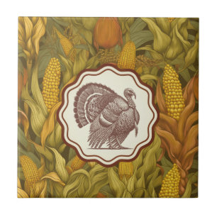 Vintage William Morris Herfst Mais Wilde Kalkoen Tegeltje