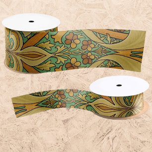 Vintage William Morris Oranje Geel Groen Satijnen Lint