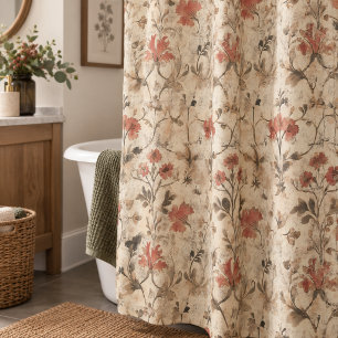 Vintage William Morris Roest Waterverf Bloemmotief Douchegordijn