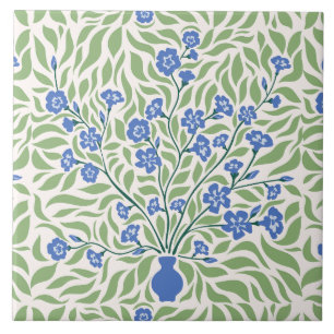 Vintage William Morris stijl blauwe bloemenvaas Tegeltje