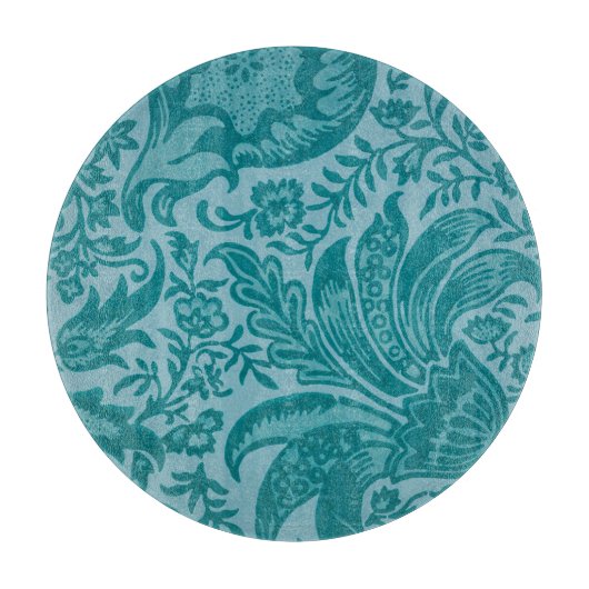 Vintage William Morris Turquoise Groen Botanisch Snijplank (Voorkant)