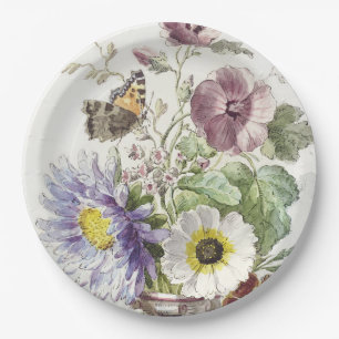 Vintage William van Leen bloemenschilderij met vli Papieren Bordje