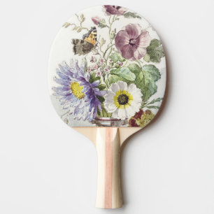 Vintage William van Leen bloemenschilderij met vli Tafeltennisbatje