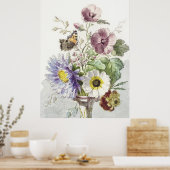 Vintage William van Leen bloemenschildering vlinde Poster (Keuken)