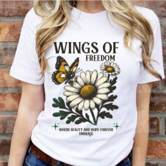 Vintage Wings of Freedom Butterfly Daisy flower  T-shirt
