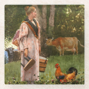 Vintage Winslow homer The Milk Maid Glazen Onderzetter