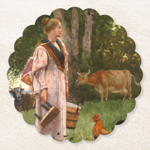 Vintage Winslow homer The Milk Maid Kartonnen Onderzetters