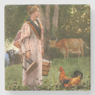 Vintage Winslow homer The Milk Maid Stenen Onderzetter
