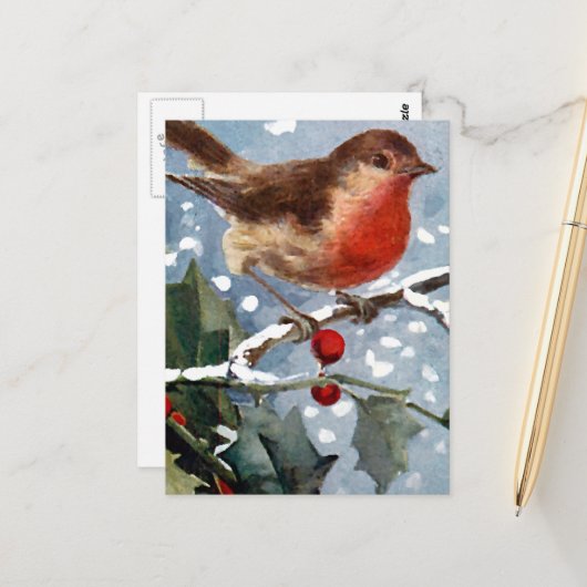 Vintage Winter Bird Briefkaart (Voorkant / Achterkant in situ)