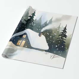 Vintage Winter Cabin Watercolor Christmas Cadeaupapier
