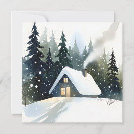 Vintage Winter Cabin Watercolor Christmas Kaart
