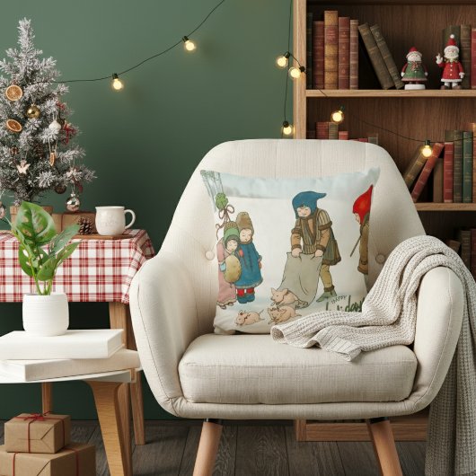 Vintage Winter Children Holiday Nostalgia  Kussen