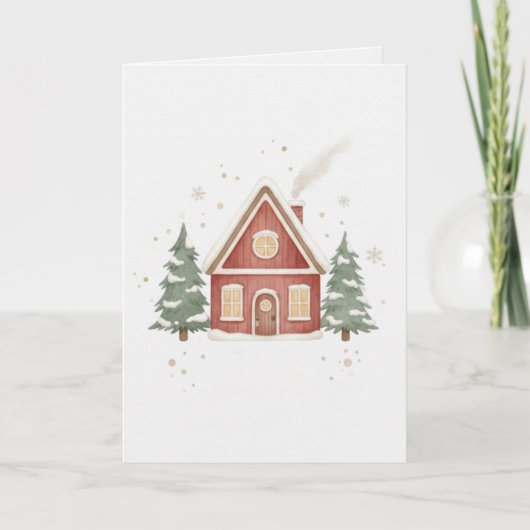 Vintage Winter Cottage Christmas Card Kaart (Voorkant)
