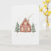 Vintage Winter Cottage Christmas Card Kaart (Gele Bloem)