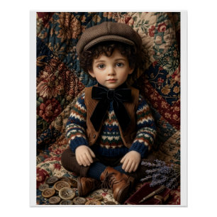 Vintage Winter Jongensportret Klassieke Rustieke F Perfect Poster