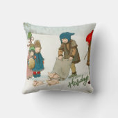Vintage Winter Kinderen Vakantie Nostalgie  Kussen (Achterkant)