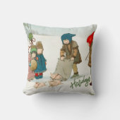 Vintage Winter Kinderen Vakantie Nostalgie  Kussen (Voorkant)