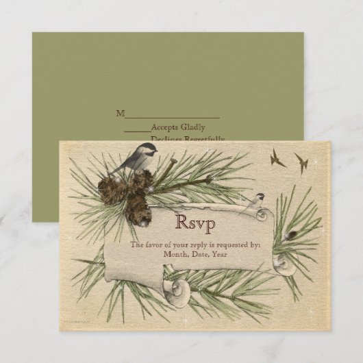 Vintage Winter Landelijk Huwelijk RSVP Kaart (Voorkant / Achterkant)