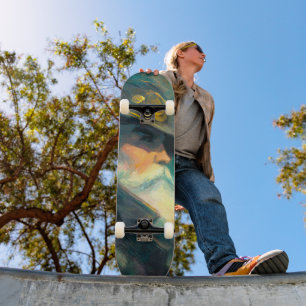 Vintage Winter Portret Oude Man Persoonlijk Skateboard