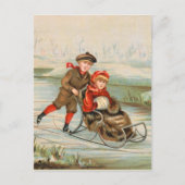 Vintage Winter Sledding Postcards Feestdagenkaart (Voorkant)
