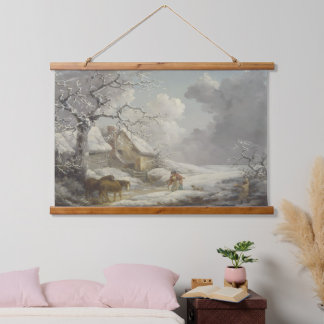 Vintage Winter Sneeuw Reproductie Landschap Hangend Wandkleed