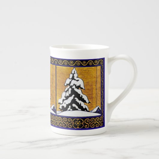 Vintage Winter Snow Evergreen Tree Porselein Kop (Rechts)