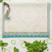 Vintage Winter snowflake ribbon damask mid century Theedoek (Gevouwen)