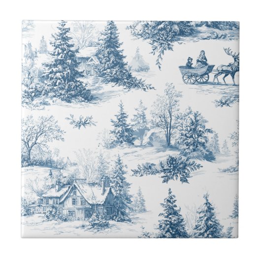Vintage Winter Toile de Jouy - Classic Christmas Tegeltje (Voorkant)