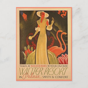 Vintage winter travel resort ad  briefkaart