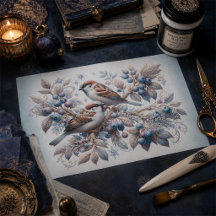 Vintage Winter Winterse Mussjes en Blauwe Bessen D