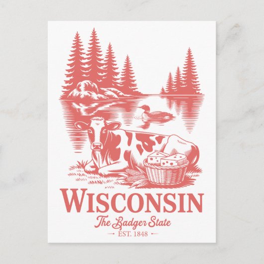 Vintage Wisconsin Badger State Cow Briefkaart (Voorkant)