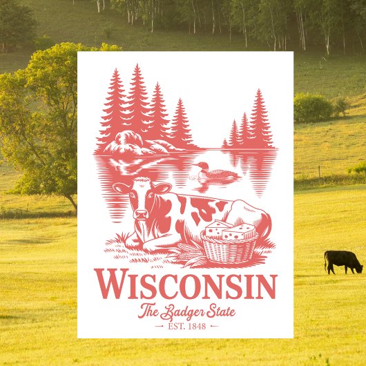 Vintage Wisconsin Badger State Koe Briefkaart
