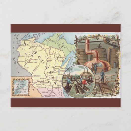 Vintage Wisconsin Map Briefkaart (Voorkant)