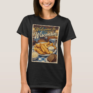 Vintage Wisconsin vrijdag vis frituren voedselpost T-shirt
