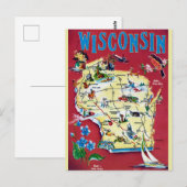 Vintage Wisconsinkaart  Briefkaart (Voorkant / Achterkant)